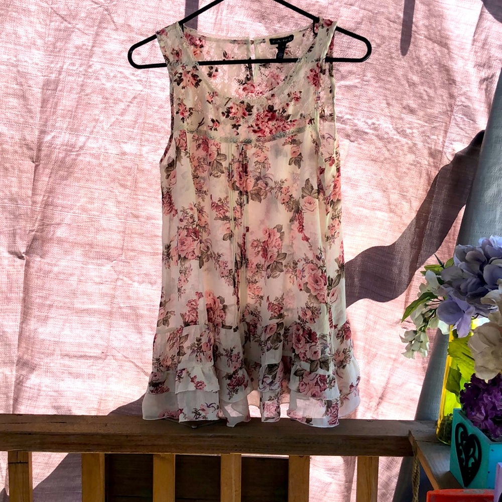 Fang floral cream sheer tank top